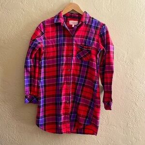 Victoria’s Secret Flannel Purple Red Pink Long Sleeve Nightgown Size XS